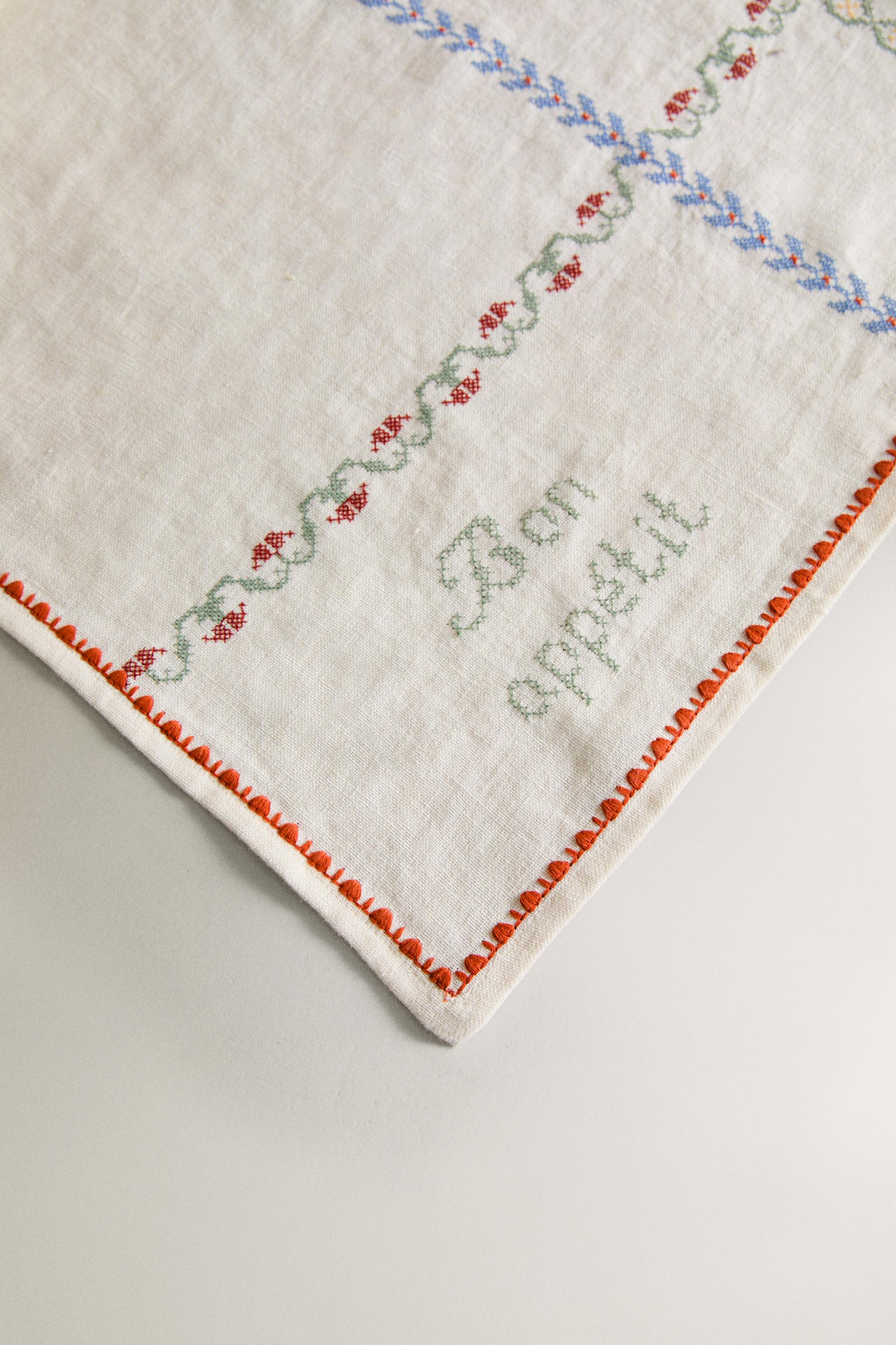 CROSS STITCH LINEN TABLECLOTH